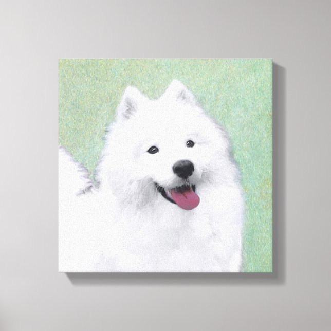 Samoyed Painting - Niedliche Original Dog Art Leinwanddruck (Vorderseite)