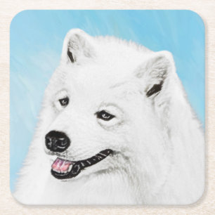 Samoyed Painting - Niedliche Original Dog Art Rechteckiger Pappuntersetzer