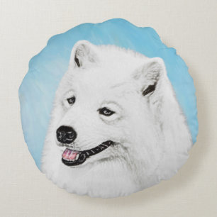 Samoyed Painting - Niedliche Original Dog Art Rundes Kissen