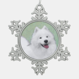 Samoyed Painting - Niedliche Original Dog Art Schneeflocken Zinn-Ornament