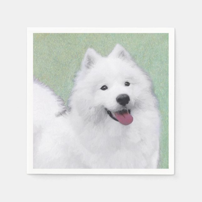 Samoyed Painting - Niedliche Original Dog Art Serviette (Vorderseite)