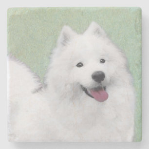 Samoyed Painting - Niedliche Original Dog Art Steinuntersetzer