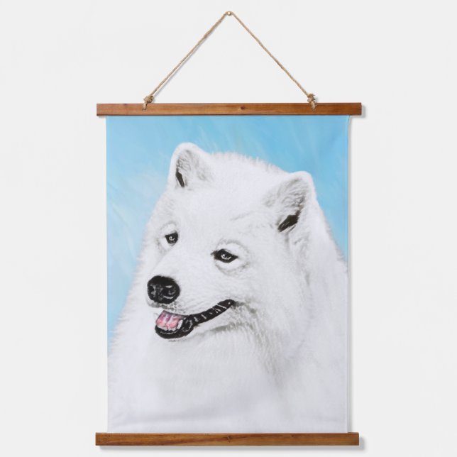 Samoyed Painting - Niedliche Original Dog Art Wandteppich Mit Holzrahmen (Vorderseite)