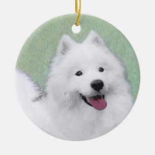 Samoyed Painting - Niedliche Original Hundekunst Keramik Ornament