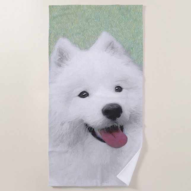 Samoyed Painting - Niedliche Original Hundekunst Strandtuch (Vorderseite)