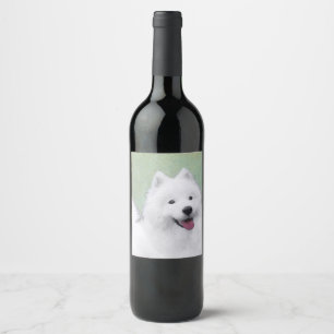 Samoyed Painting - Niedliche Original Hundekunst Weinetikett