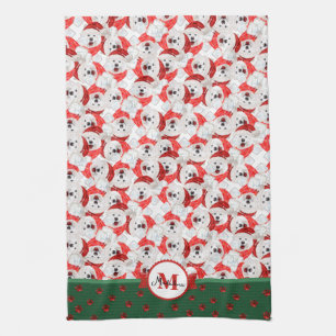 Samoyed Pattern Monogram Christmas Dog Geschirrtuch