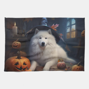 Samoyed Pumpkins Halloween Beängstigend Geschirrtuch