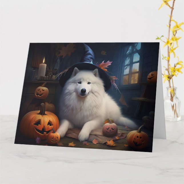 Samoyed Pumpkins Halloween Beängstigend Karte (Gelbe Blume)