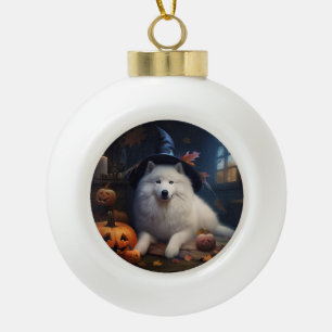 Samoyed Pumpkins Halloween Beängstigend Keramik Kugel-Ornament
