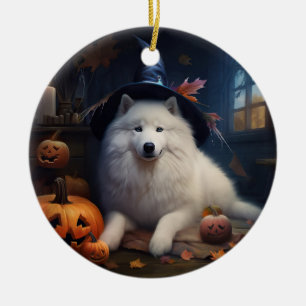 Samoyed Pumpkins Halloween Beängstigend Keramik Ornament