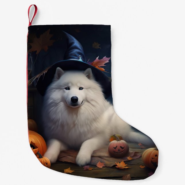 Samoyed Pumpkins Halloween Beängstigend Kleiner Weihnachtsstrumpf (Vorderseite)