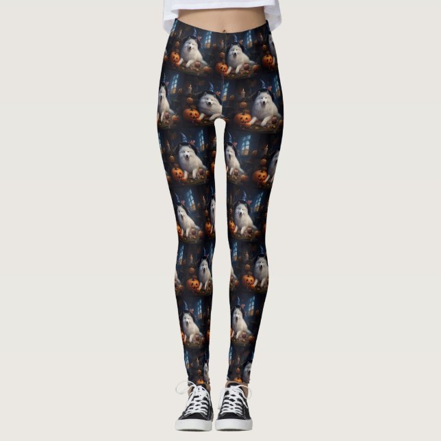 Samoyed Pumpkins Halloween Beängstigend Leggings (Vorderseite)