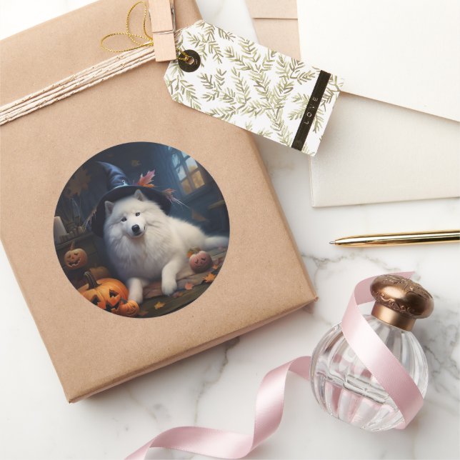 Samoyed Pumpkins Halloween Beängstigend Runder Aufkleber (Schenken)