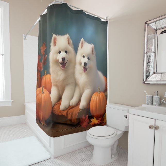 Samoyed Puppy Autumn Delight Pumpen Duschvorhang (Beispiel)