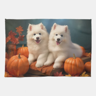 Samoyed Puppy Autumn Delight Pumpen Geschirrtuch