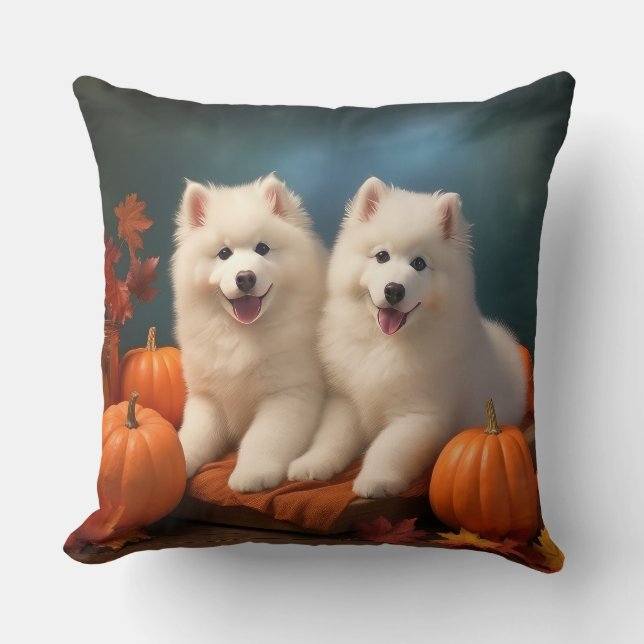 Samoyed Puppy Autumn Delight Pumpen Kissen (Vorderseite)