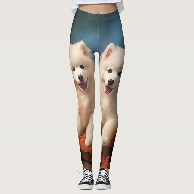 Samoyed Puppy Autumn Delight Pumpen Leggings (Vorderseite)