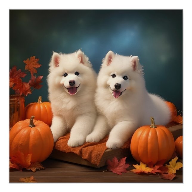Samoyed Puppy Autumn Delight Pumpen Poster (Vorderseite)