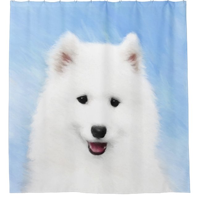 Samoyed Puppy Malerei - Niedliche Original Dog Art Duschvorhang (Vorderseite)