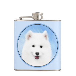 Samoyed Puppy Malerei - Niedliche Original Dog Art Flachmann