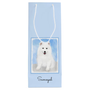 Samoyed Puppy Malerei - Niedliche Original Dog Art Geschenktüte Für Weinflaschen