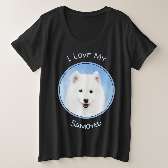 Samoyed Puppy Malerei - Niedliche Original Dog Art Große Größe T-Shirt (Design vorne)