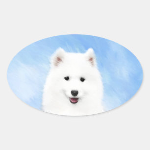 Samoyed Puppy Malerei - Niedliche Original Dog Art Ovaler Aufkleber