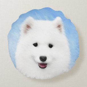 Samoyed Puppy Malerei - Niedliche Original Dog Art Rundes Kissen