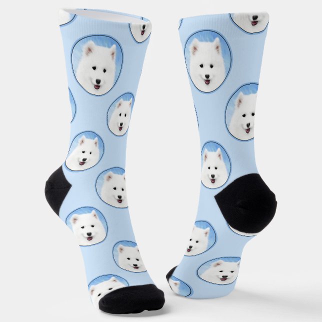 Samoyed Puppy Malerei White Niedlich Original Dog  Socken (Gewinkelt)