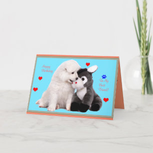 Samoyed Puppy & Toy Birthday Greeting Card Karte