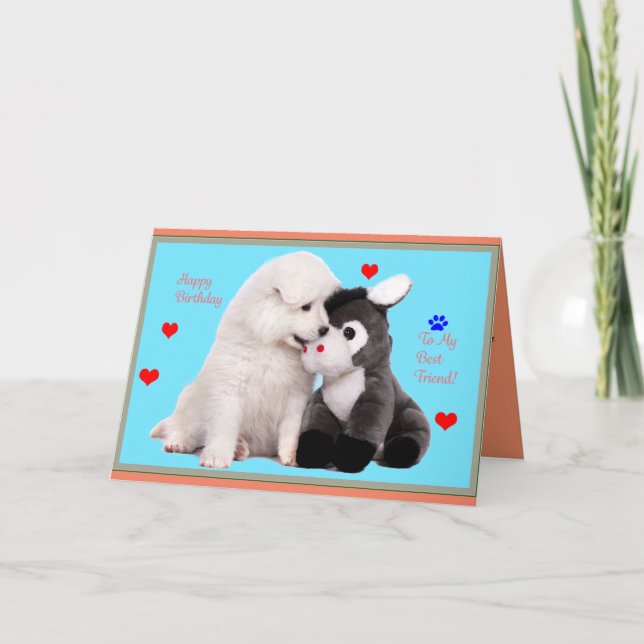 Samoyed Puppy & Toy Birthday Greeting Card Karte (Vorderseite)