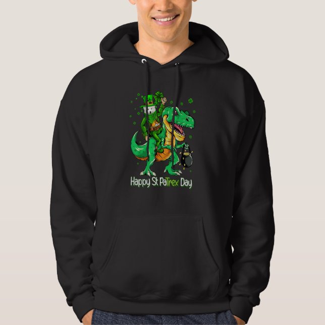 Samoyed Riding Dinosaur Patricks Day Shamrock Hoodie (Vorderseite)