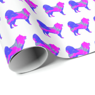 Samoyed Sammy Hund Silhouette Rosa/Blau Weißes Ges Geschenkpapier