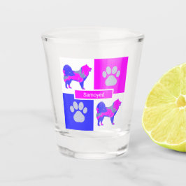 Samoyed Silhouette Dog & Paw Pink Blue Square Schnapsglas
