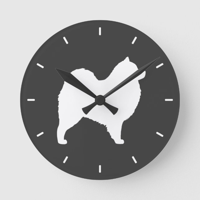 Samoyed Silhouette Runde Wanduhr (Vorderseite)