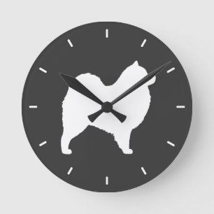 Samoyed Silhouette Runde Wanduhr