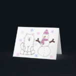 Samoyed & Snowman Feiertagskarte<br><div class="desc">Dieser Artikel hat mein Samoyed & Snowman Design darauf.  Wunderschönes Ferien-Design,  um als Geschenk zu geben oder für sich selbst behalten.</div>