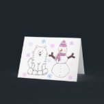 Samoyed & Snowman Feiertagskarte<br><div class="desc">Dieser Artikel hat mein Samoyed & Snowman Design darauf.  Wunderschönes Ferien-Design,  um als Geschenk zu geben oder für sich selbst behalten.</div>