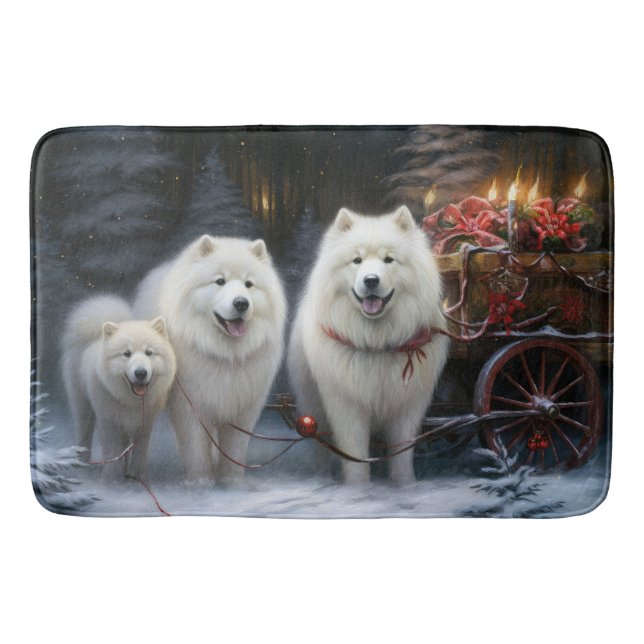 Samoyed Snowy Sleigh Weihnachtsdekor Badematte (Vorderseite)