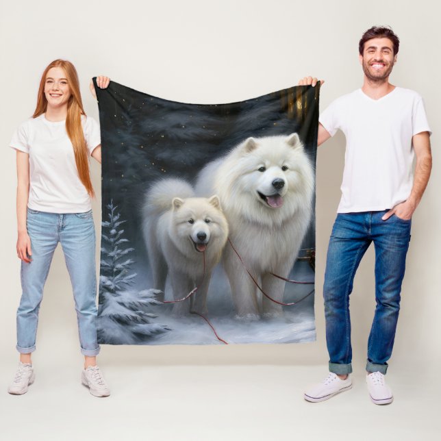 Samoyed Snowy Sleigh Weihnachtsdekor Fleecedecke (Beispiel)