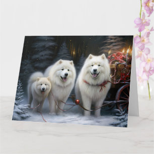 Samoyed Snowy Sleigh Weihnachtsdekor Karte