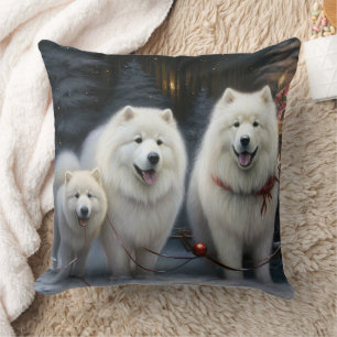 Samoyed Snowy Sleigh Weihnachtsdekor Kissen