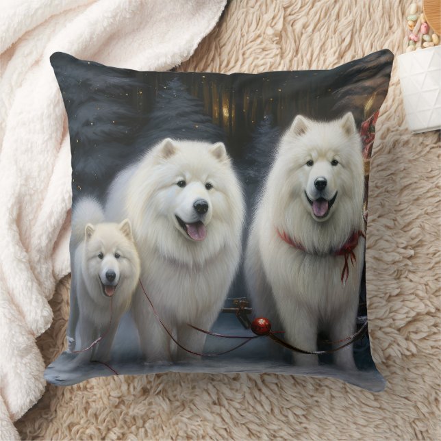 Samoyed Snowy Sleigh Weihnachtsdekor Kissen (Decke)