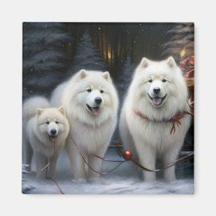 Samoyed Snowy Sleigh Weihnachtsdekor Magnet