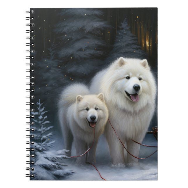 Samoyed Snowy Sleigh Weihnachtsdekor Notizblock (Vorderseite)