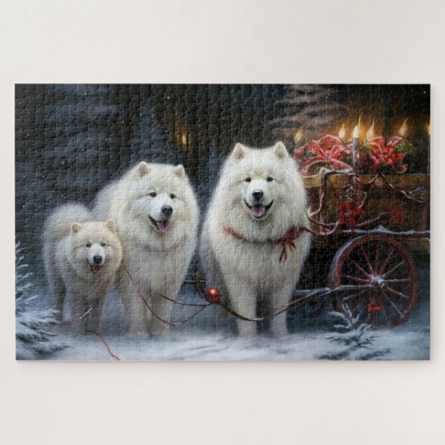 Samoyed Snowy Sleigh Weihnachtsdekor Puzzle (Horizontal)
