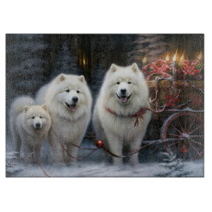 Samoyed Snowy Sleigh Weihnachtsdekor Schneidebrett