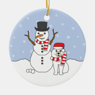 Samoyed-u. Schneemann-Verzierung Keramikornament