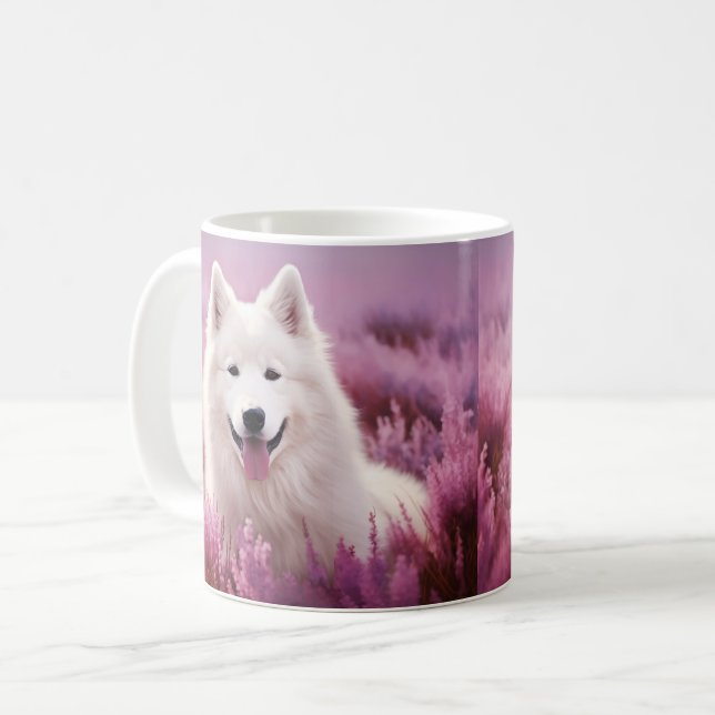 Samoyed und Heide Kaffeetasse (Vorderseite Links)